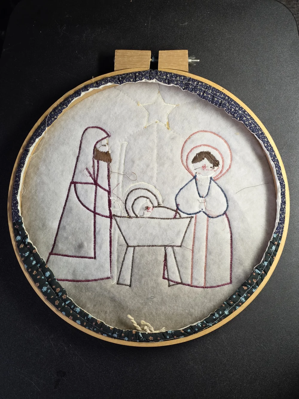 Handmade Nativity Hoop Wall Hanging - Multicolor Fabric